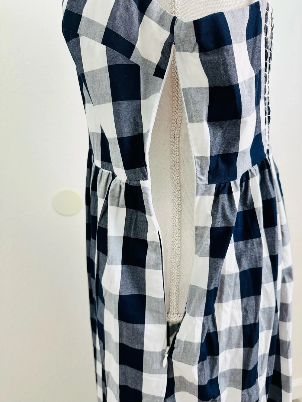 J. Crew Factory Navy and White Gingham Cotton Poplin Maxi Dress Size 12